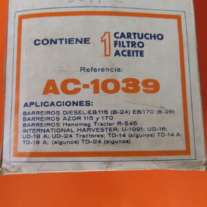 8502372 FILTRO ACEITE CARTUCHO BARREIROS Motor B-24 42/16B 42/17B 42/20B2 TRACTORES Hanomag  R-545