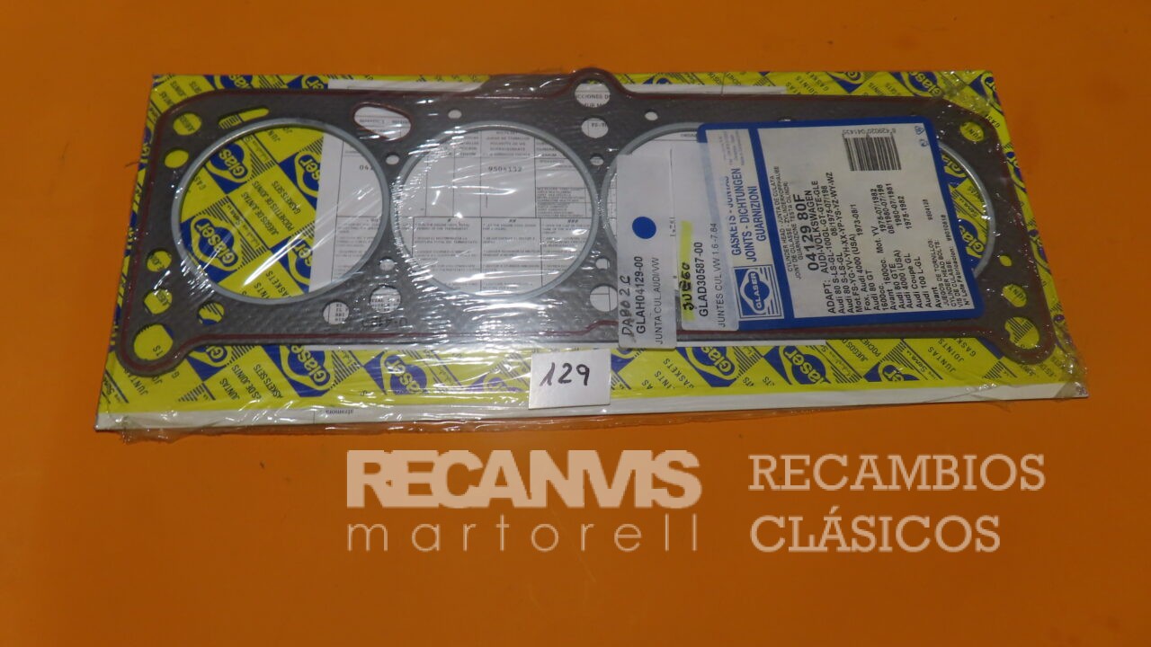 GLAH04129-00 JUNTA CULATA AUDI-80 1.6cc Motor FS YG YV XX  YP desde 1973  VW GOLF 1.6 GTI  Rabbit  Scirocco 52Kw/70Ps  79,5mm Diametrode 8-1976 a 07-1982