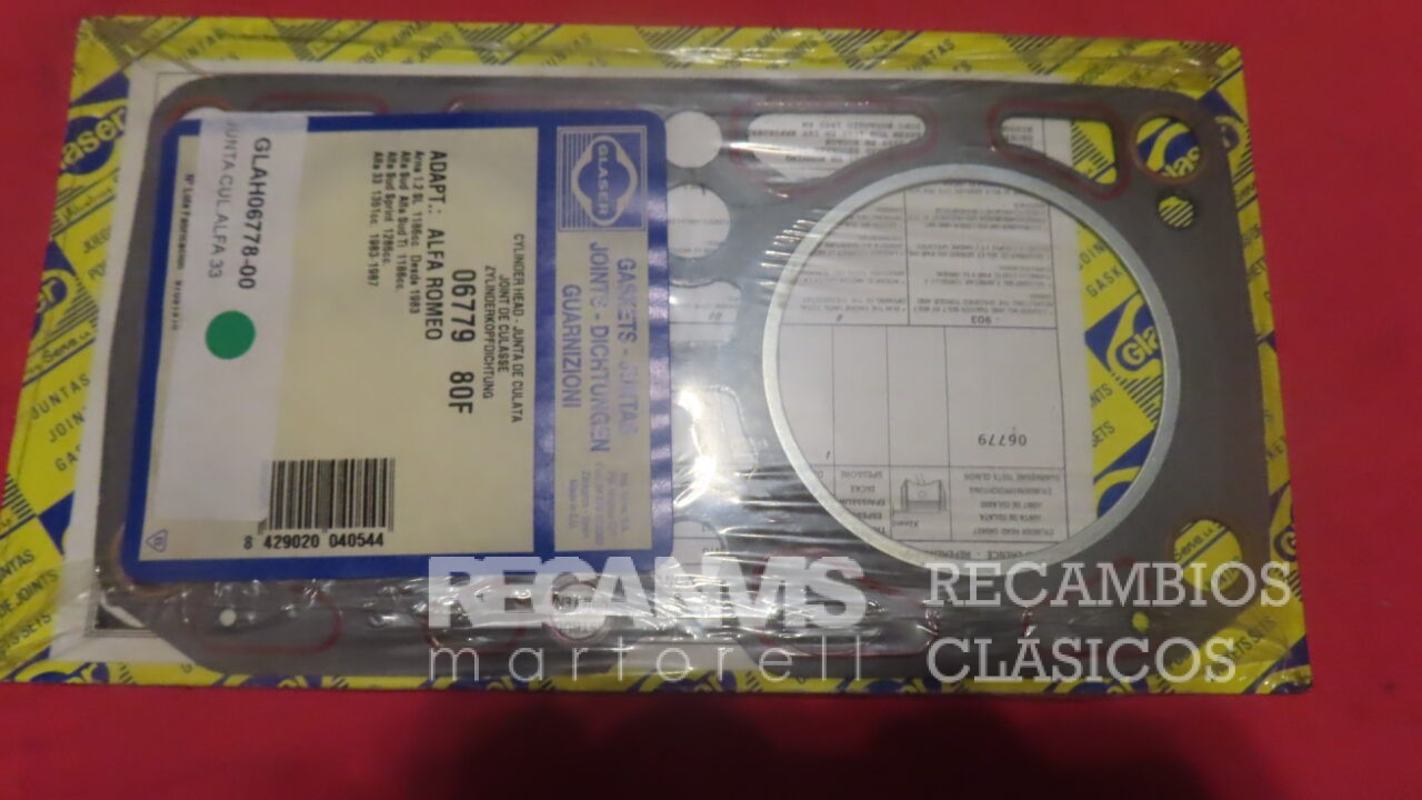 GLAH06778-00 JUNTA CULATA ALFA ROMEO ARNA 1,2cc 1186cc desde 1983 ALFA Sud TI 1186cc 1286cc 1351cc 80mm Diametro 55Kw/75Ps Motor 305-12-901 Motor 900 901 902